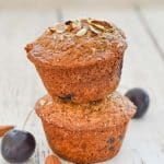Buttery, moist, soft Almond Cherry Muffins stacked on top of each other