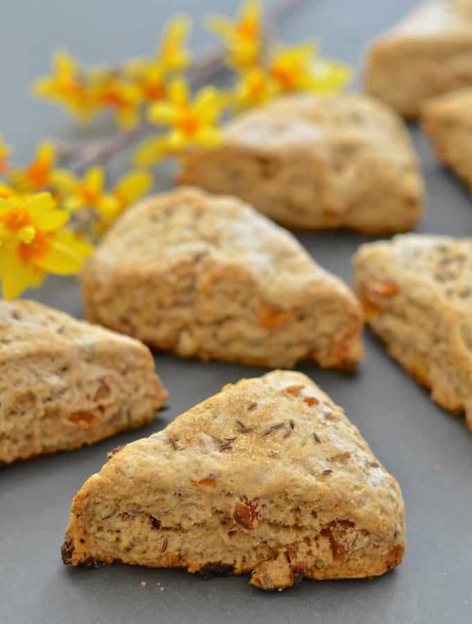 Apricot and caraway seeds might seem like a strange combination but I promise you they work beautifully together! With their crunchy exterior & dense, slightly crumbly but soft & tender interior, these Apricot Caraway Scones are utterly delicious!