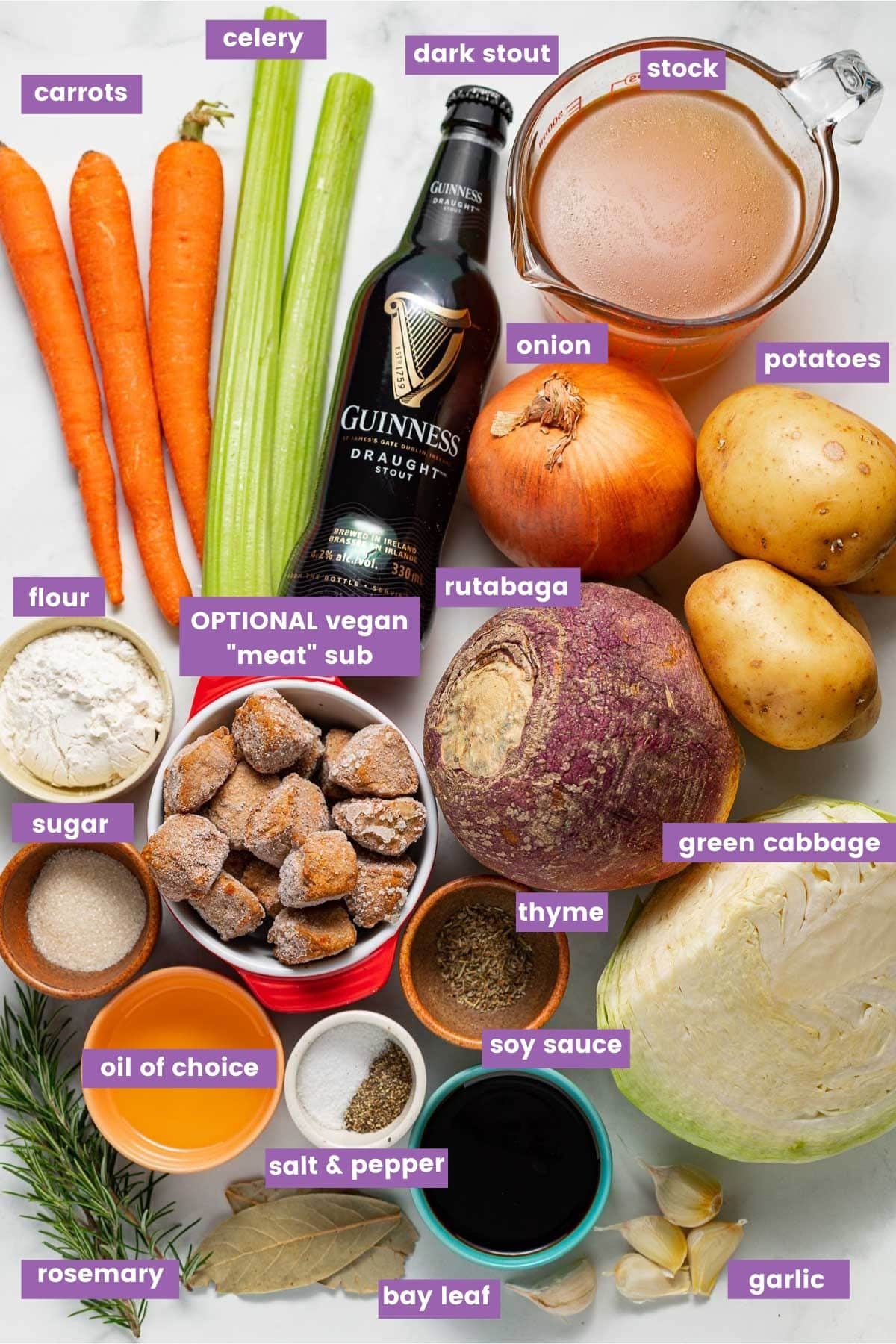 ingredients for or vegan Irish stew as per the written ingredient list