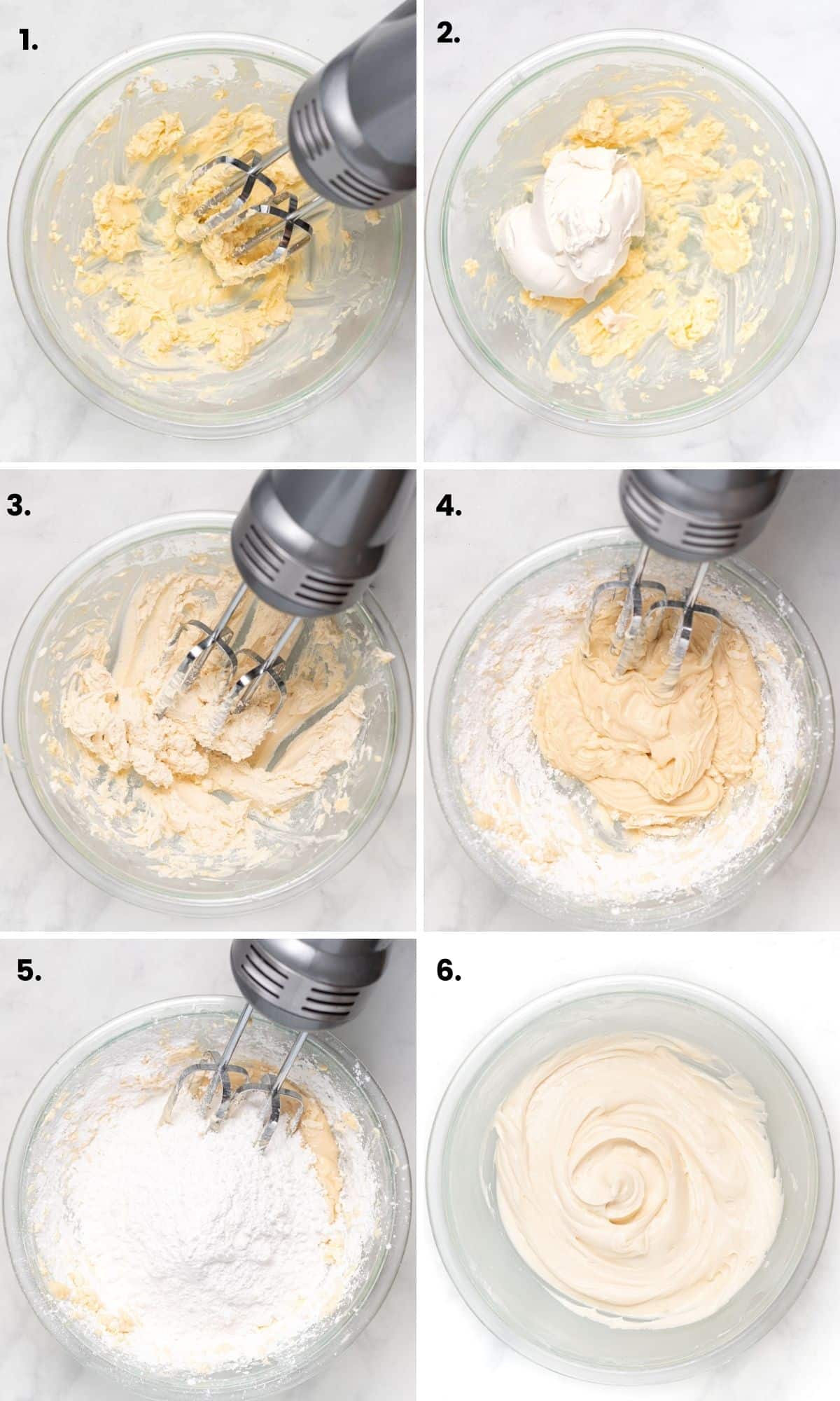 process photos showing how to make vegan cream cheese frosting as per written instructions 