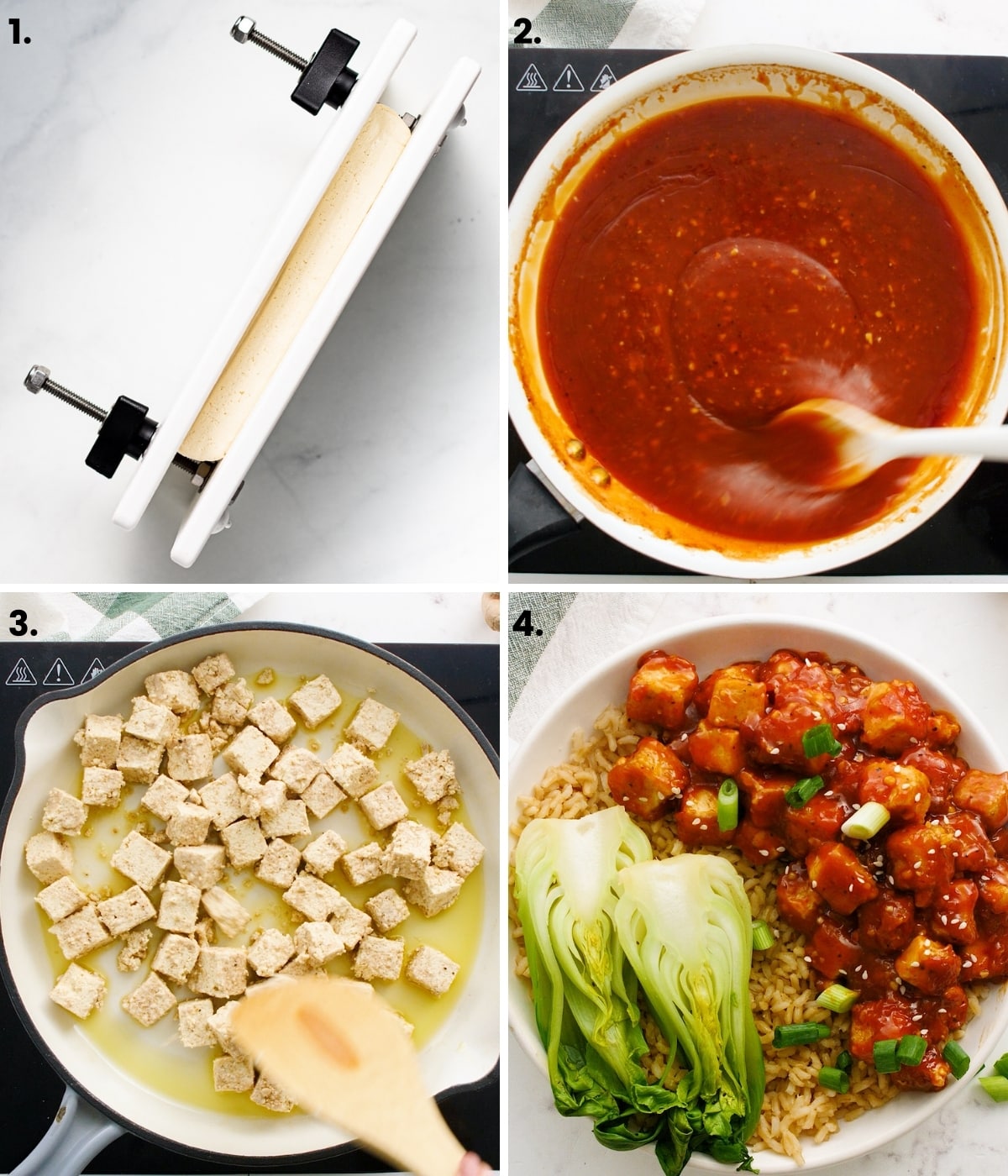 process photos showing how to make five spice tofu as per the written recipe
