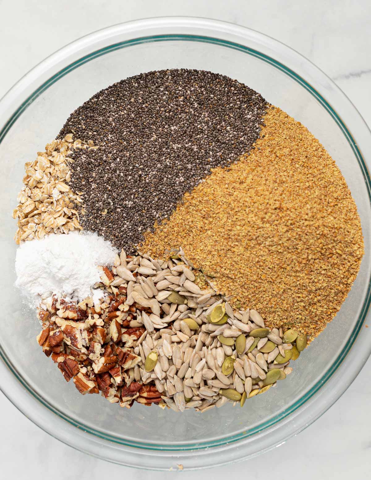 dry ingredients for gluten-free seed bread in a bowl