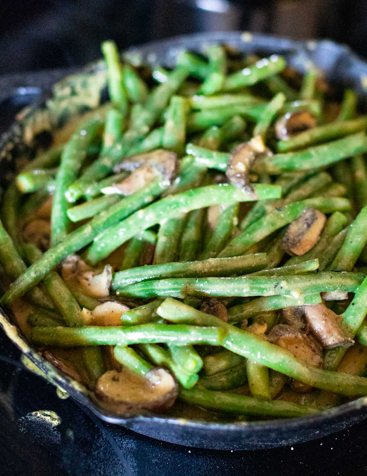 green beans mixed with mushroom sauce