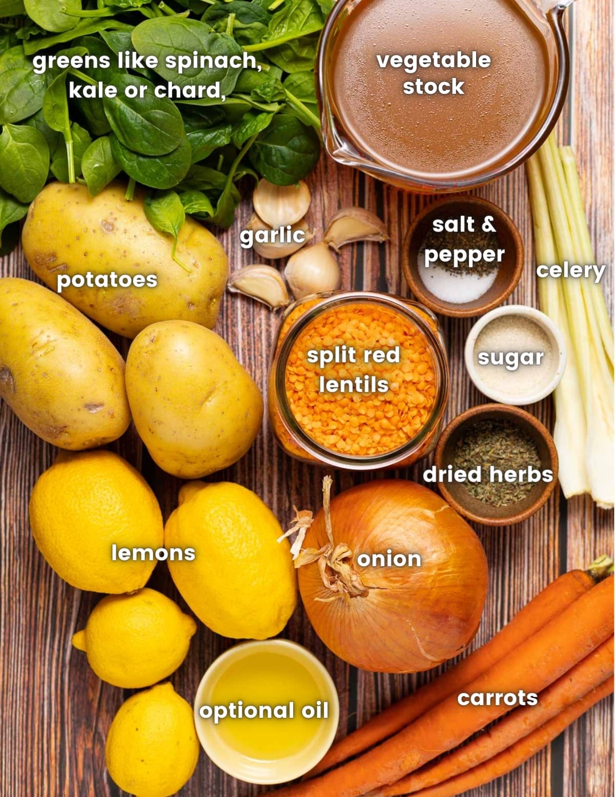 ingredients for Instant Pot Red Lentil Soup as per the listed ingredients in the recipe card