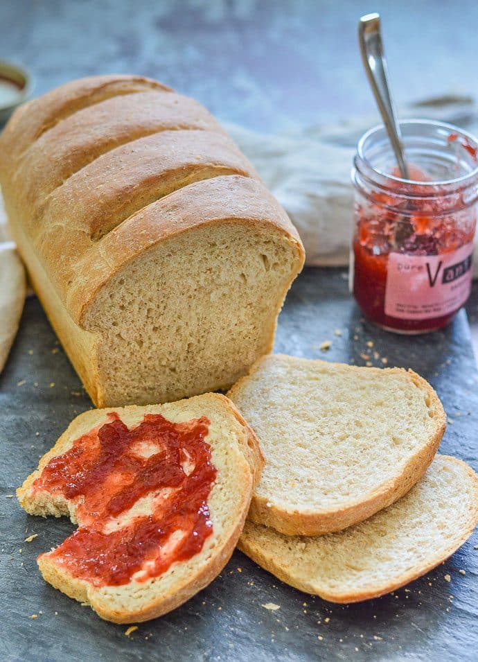 sliced easy whole wheat bread with jam