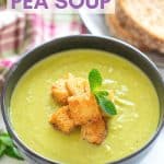 A bowl of brilliant green goodness to warm your soul! This Vegan Pea Soup is healthy, low calorie, packed with protein and super simple to make. With only 6 ingredients (plus salt & pepper) you probably already have everything you need to make it too!
