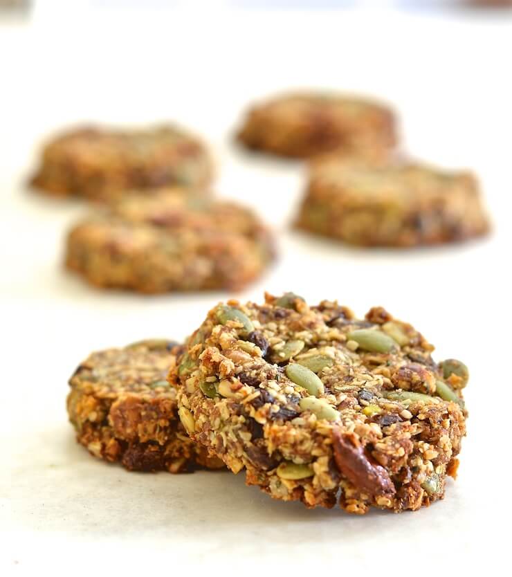 These Super Seedy Power Cookies are super seedy, super nutty & super healthy. They are naturally sweetened & contain no grains or gluten. Perfect for on the go breakfasts or snacks!