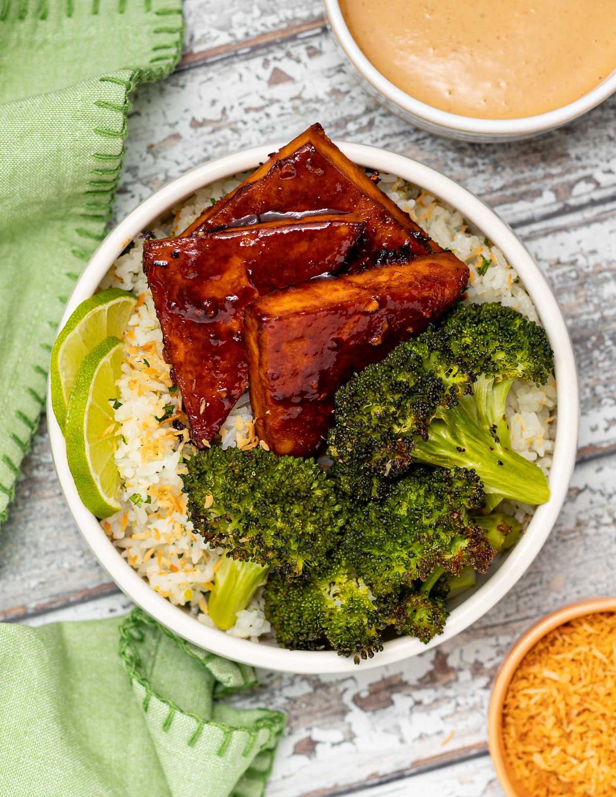 tofu. rice and broccoli