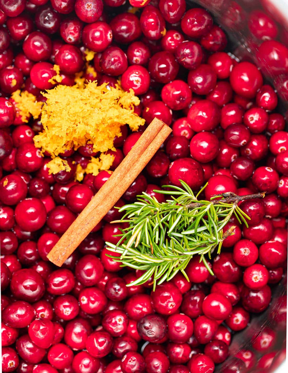 cranberries, cinnamon, rosemary and zest
