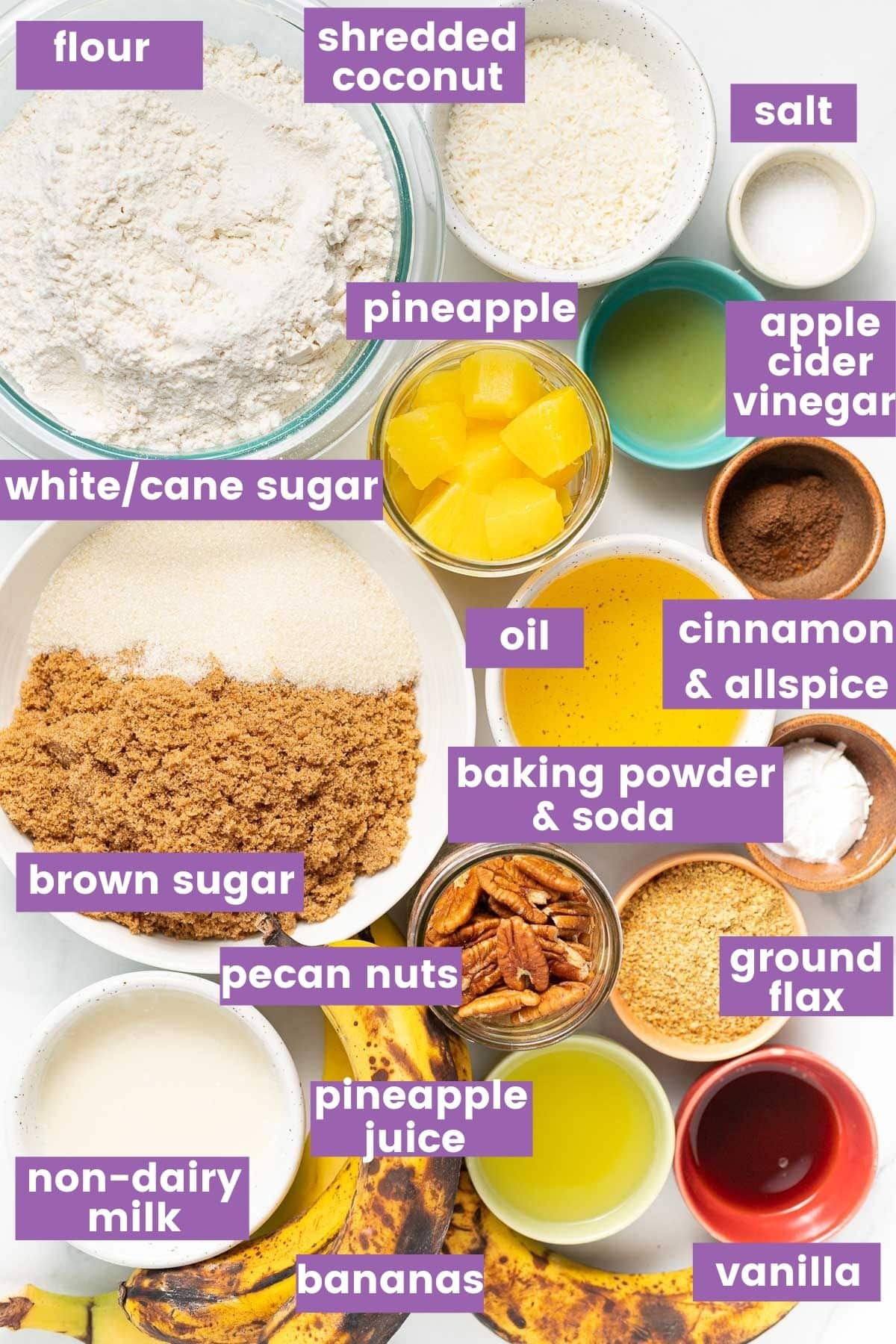 ingredients for vegan hummingbird cake