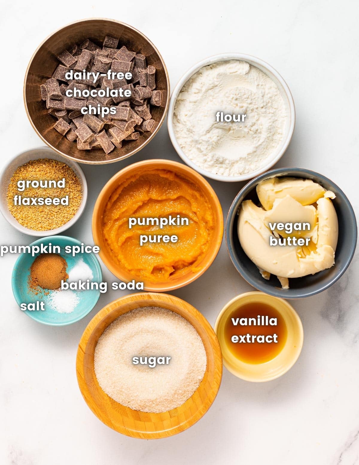 ingredients for vegan pumpkin chocolate chip cookies