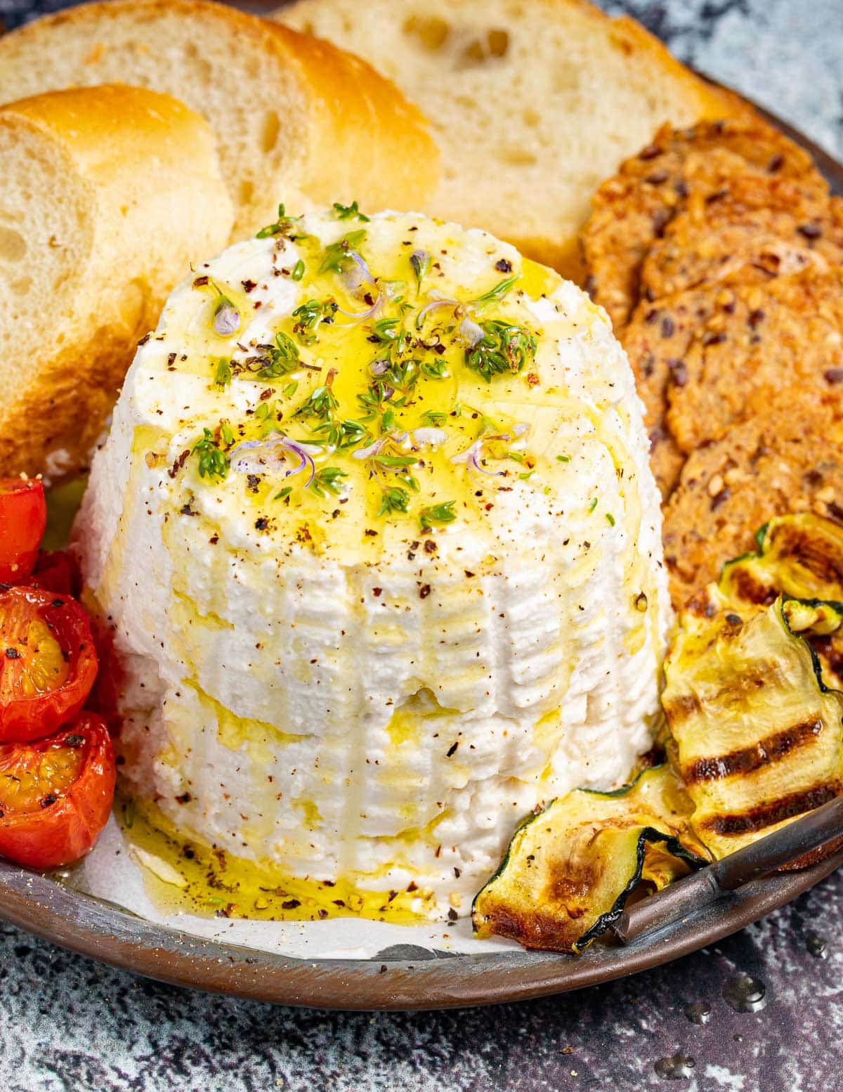 a vegan ricotta drizzled with olive oil
