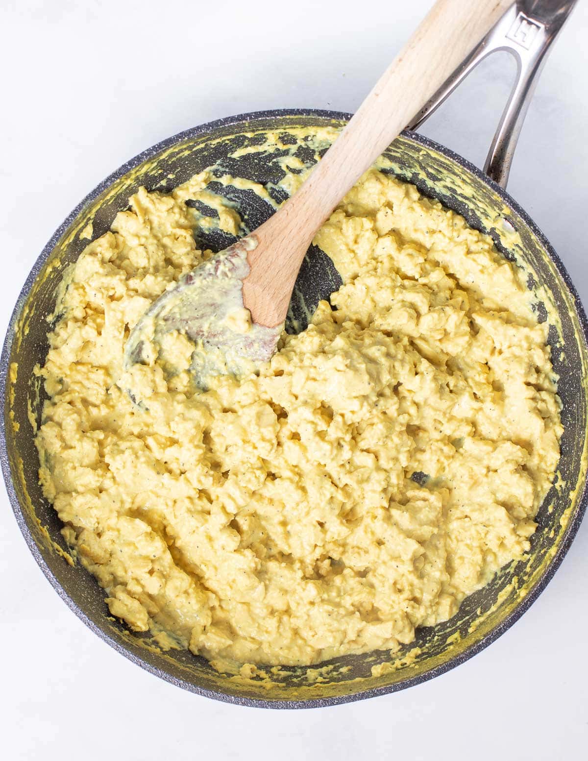 vegan scrambled eggs in a pan