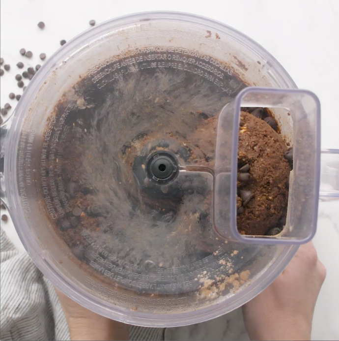 chocolate cookie dough in a food processor